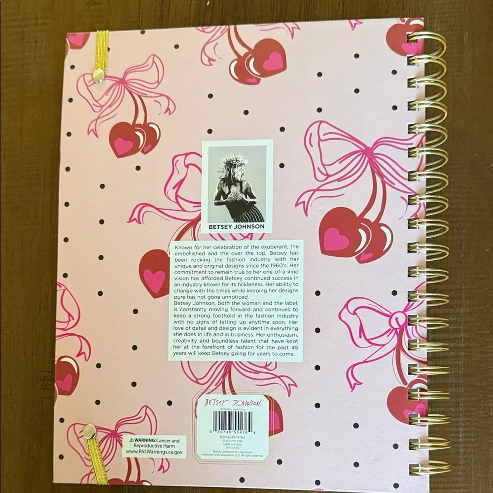 Betsey Johnson Pink Heart & Bow 18-Month Planner with Gold Elastic